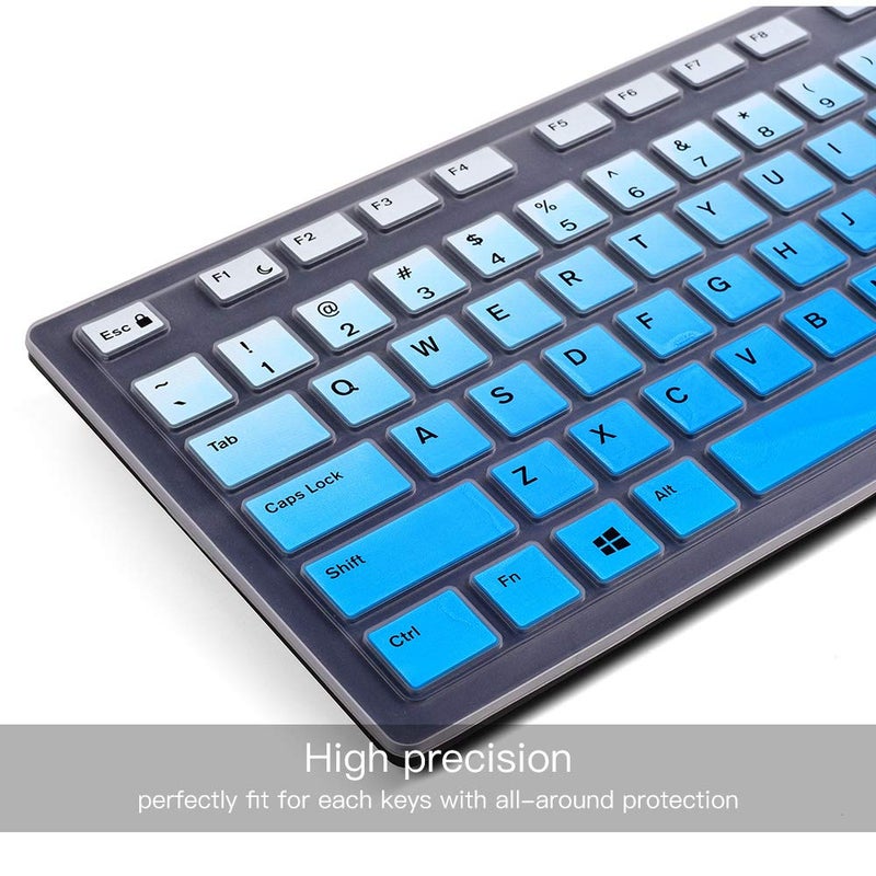 imComor Keyboard Cover Skin for Dell KM636 Wireless Keyboard & Dell KB216 Wired/Dell Optiplex 5250 3050 3240 5460 7450 7050/Dell Inspiron AIO 3475/3670/3477 All-in-one Desktop Keyboard Protector, Ombre Blue - Image 3